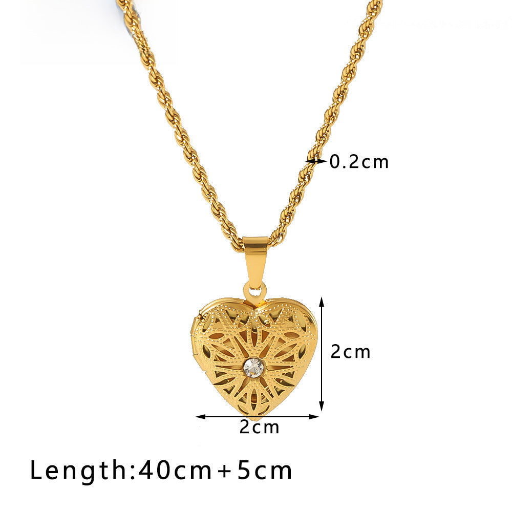 Wholesale titanium steel gold plated 18k book album love pendant zircon necklace