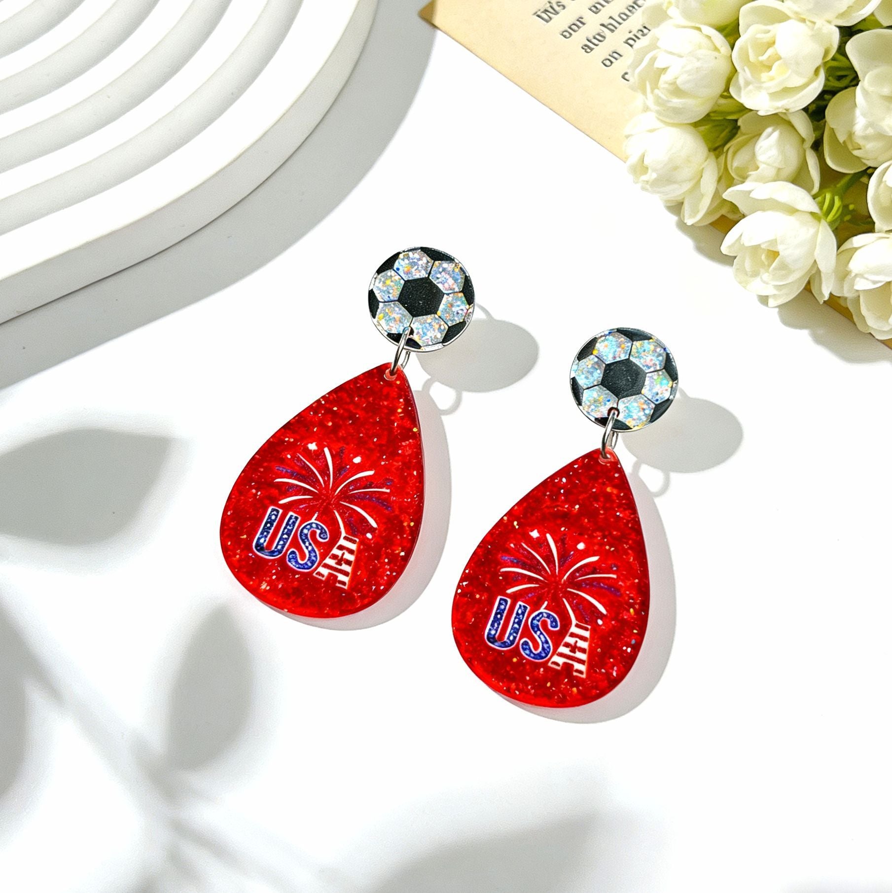 Wholesale Acrylic US Canada Mexico World Cup American Flag Print Earrings