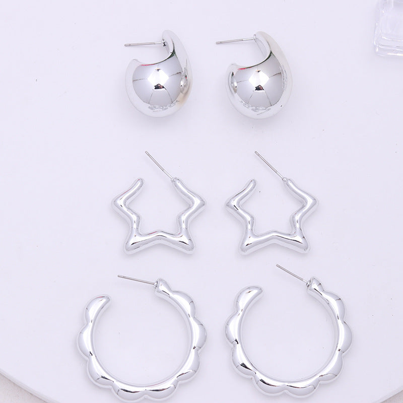 Wholesale Acrylic Plated Silver C-ring Earrings and Earring Set ACC-ES-DA010