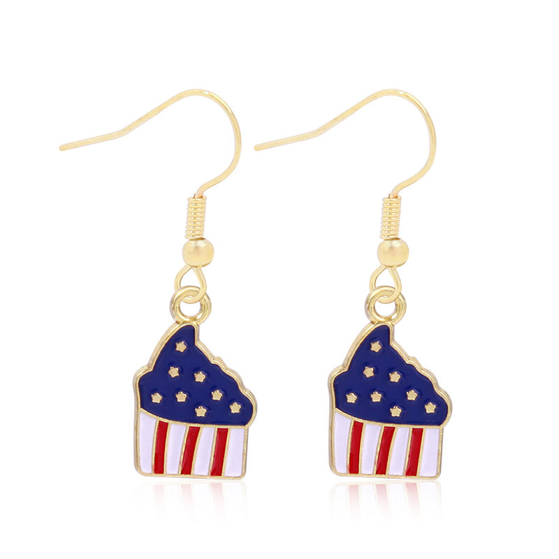Wholesale American Independence Day Alloy Oil Drop Flag Pentagram Angel Earrings ACC-ES-BinLi003