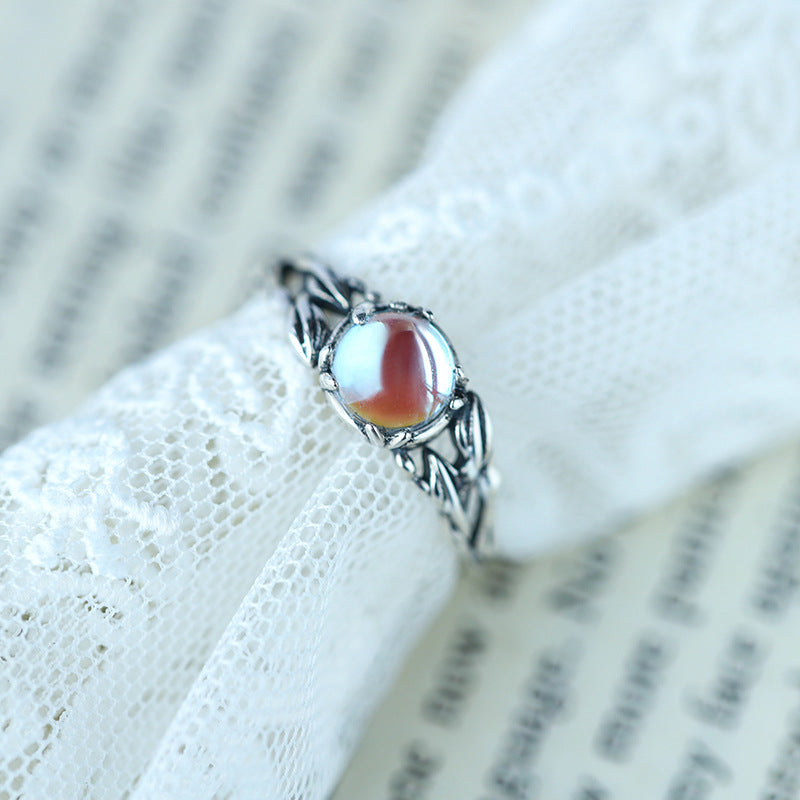 Wholesale s925 sterling silver moonstone open adjustable ring