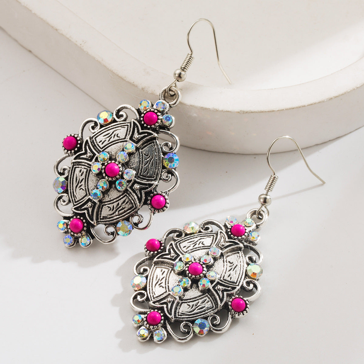 Wholesale retro-style turquoise inlaid earrings