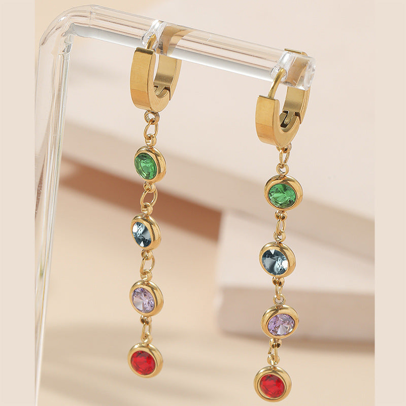 Wholesale four-color diamond titanium steel tassel long earrings