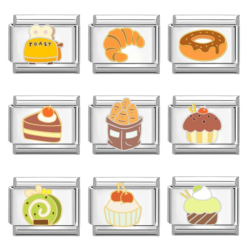 Wholesale Italian Charm Bracelet 9mm DIY Splicing Creative Dessert Stainless Steel Composable Bracelet