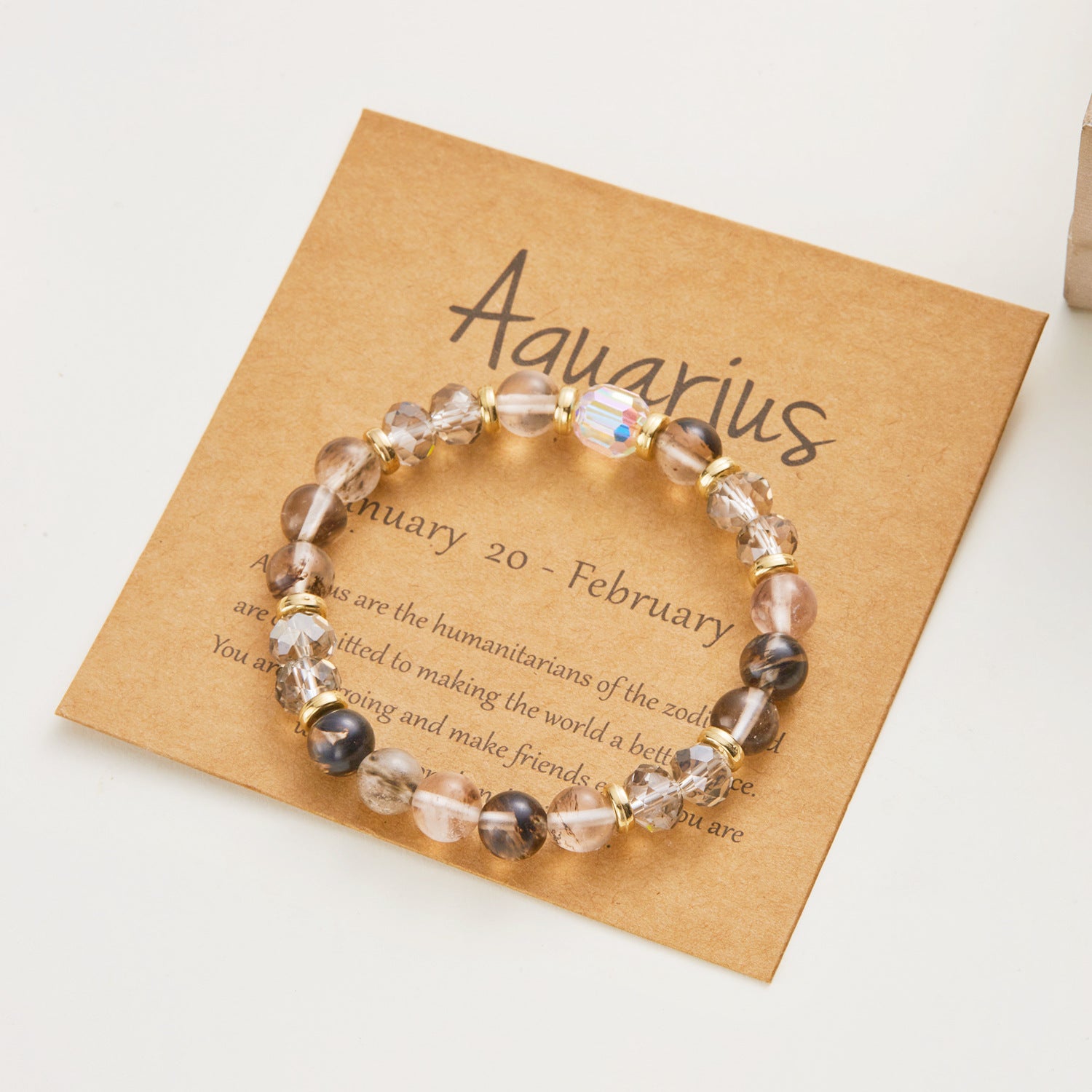 Wholesale  Twelve Constellation Color Natural Stone Crystal Paper Card Mixed Color Beaded Bracelet