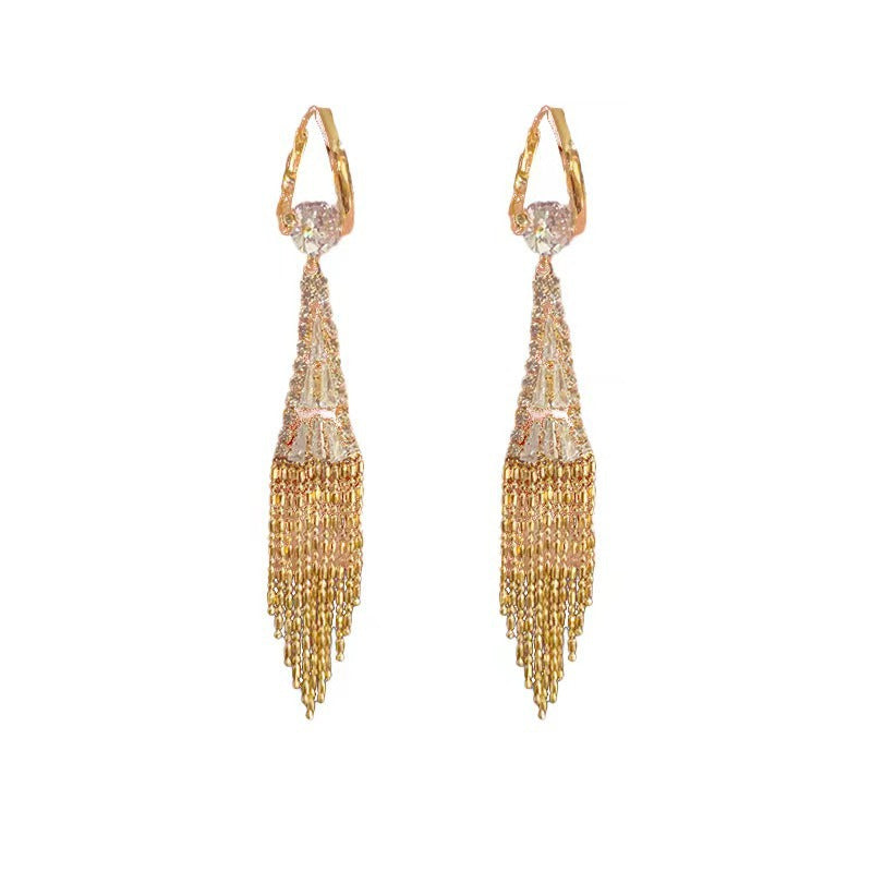 Wholesale Elegant Wheat  Tassel Earrings Copper Crystal Party Wear Fashion Accessory