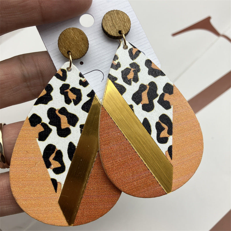 Wholesale Vintage Leopard Print Wooden Earrings ACC-ES-FX028
