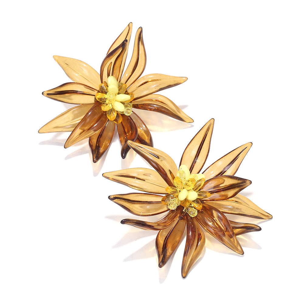 Wholesale Light Luxury Beaded Three-Dimensional Large Flower Earrings