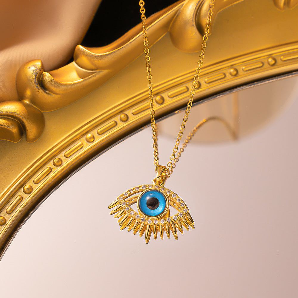 Wholesale non-fading blue eye devil eye titanium steel necklace