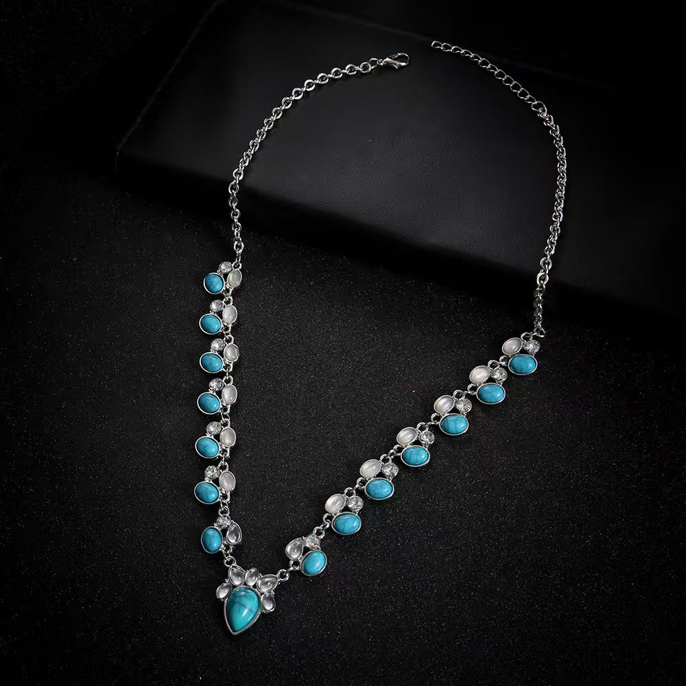 Wholesale Alloy Bohemian Turquoise Flower Necklace Fashion Accessory Gift Boutique Resale