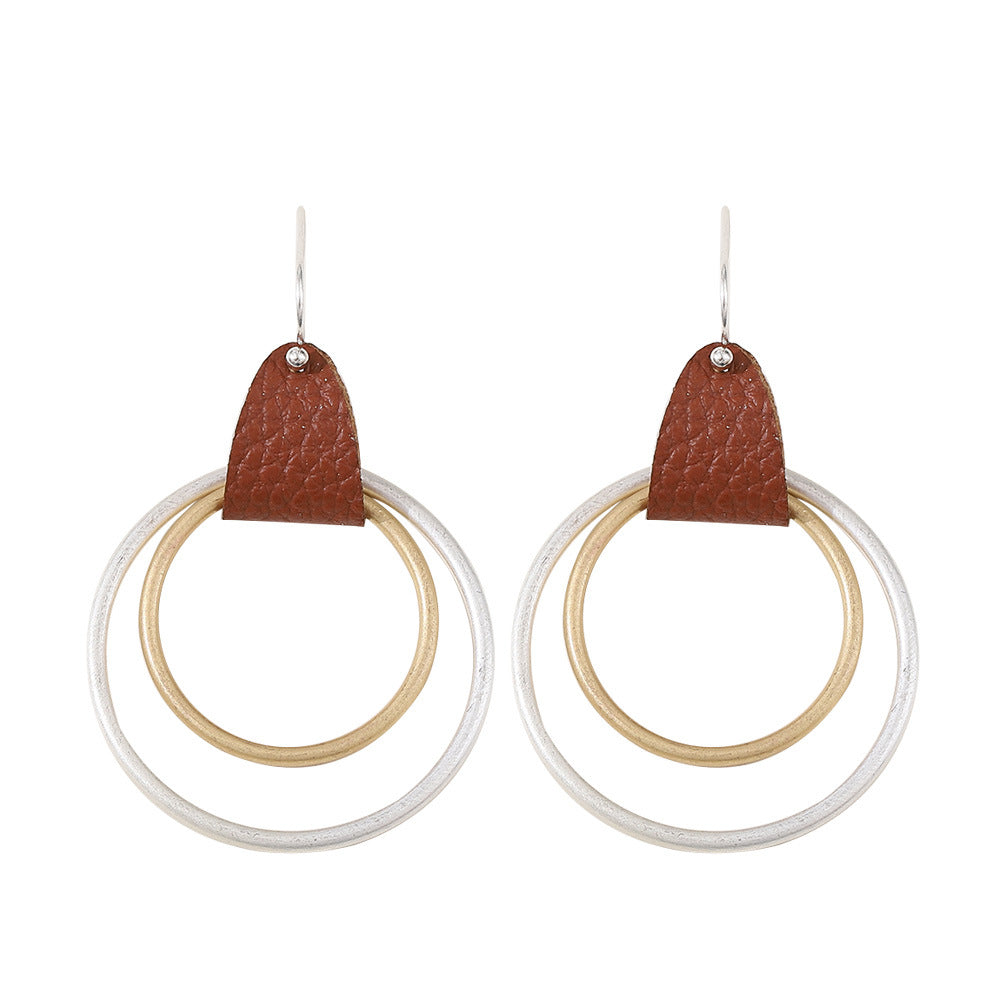 Wholesale  Bohemian Sand Silver Leather Earrings