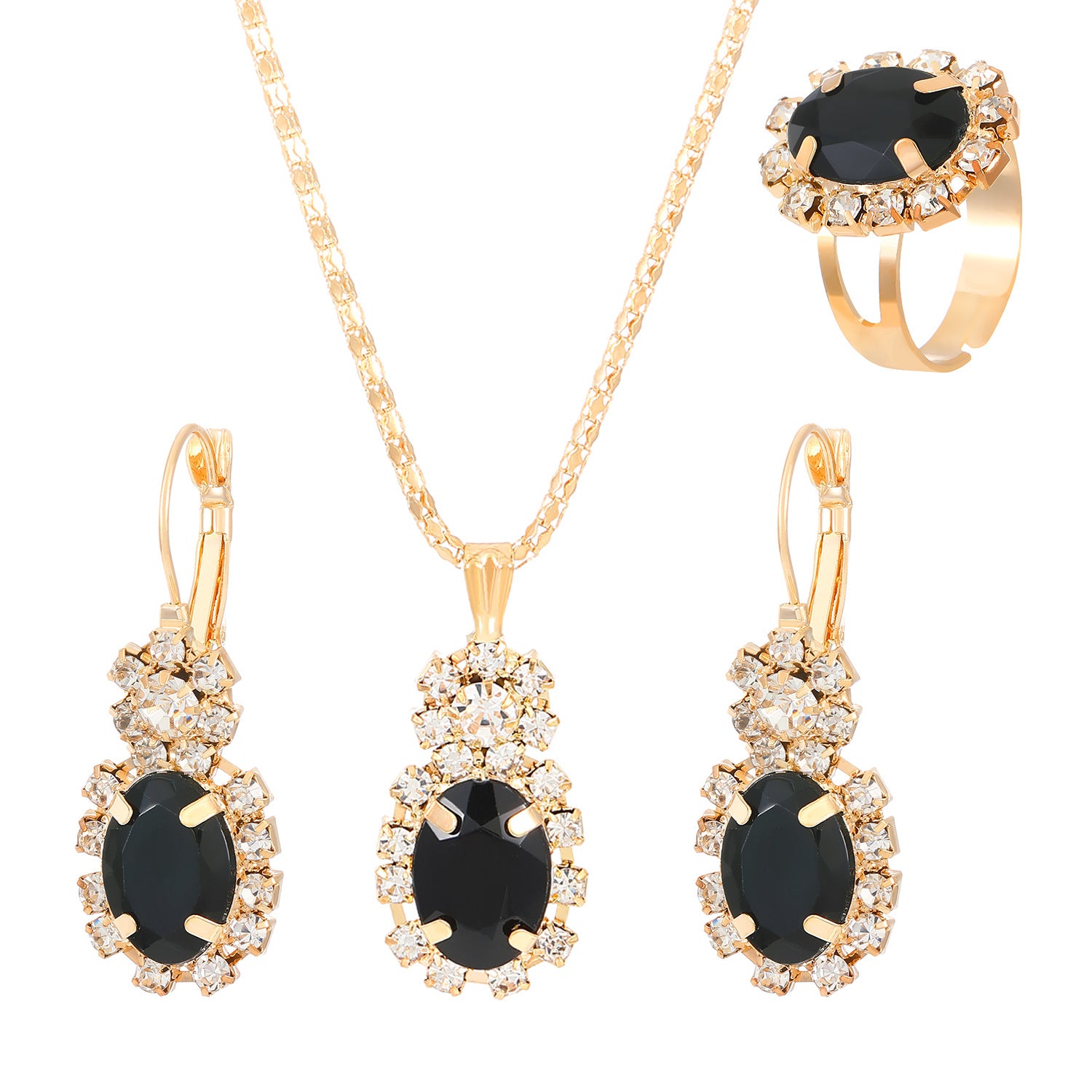 Wholesale Colorful rhinestone necklace earrings and ring set
