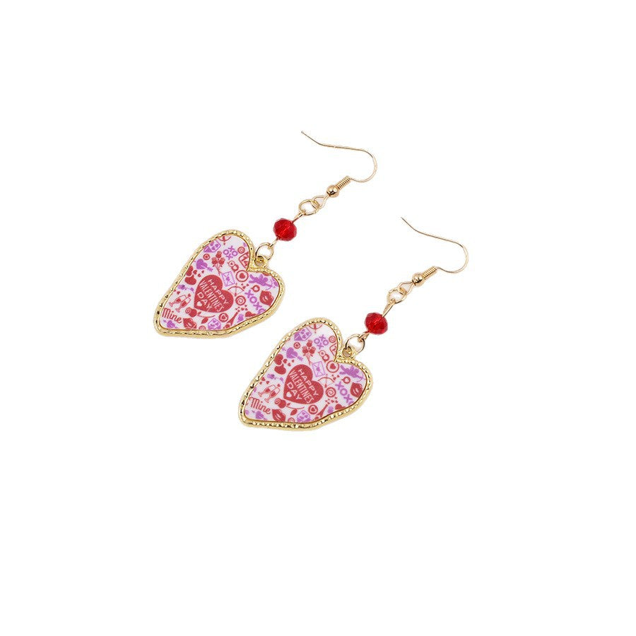 Wholesale Exaggerated Stylish Leopard Print Heart Valentine' s Day Love Letter Earrings