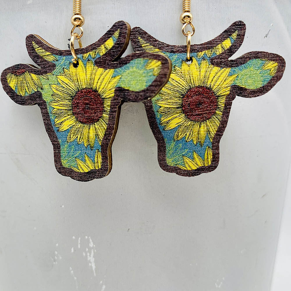 Wholesale Thanksgiving Sunflower Daisy Wood Earrings ACC-ES-ChenY080
