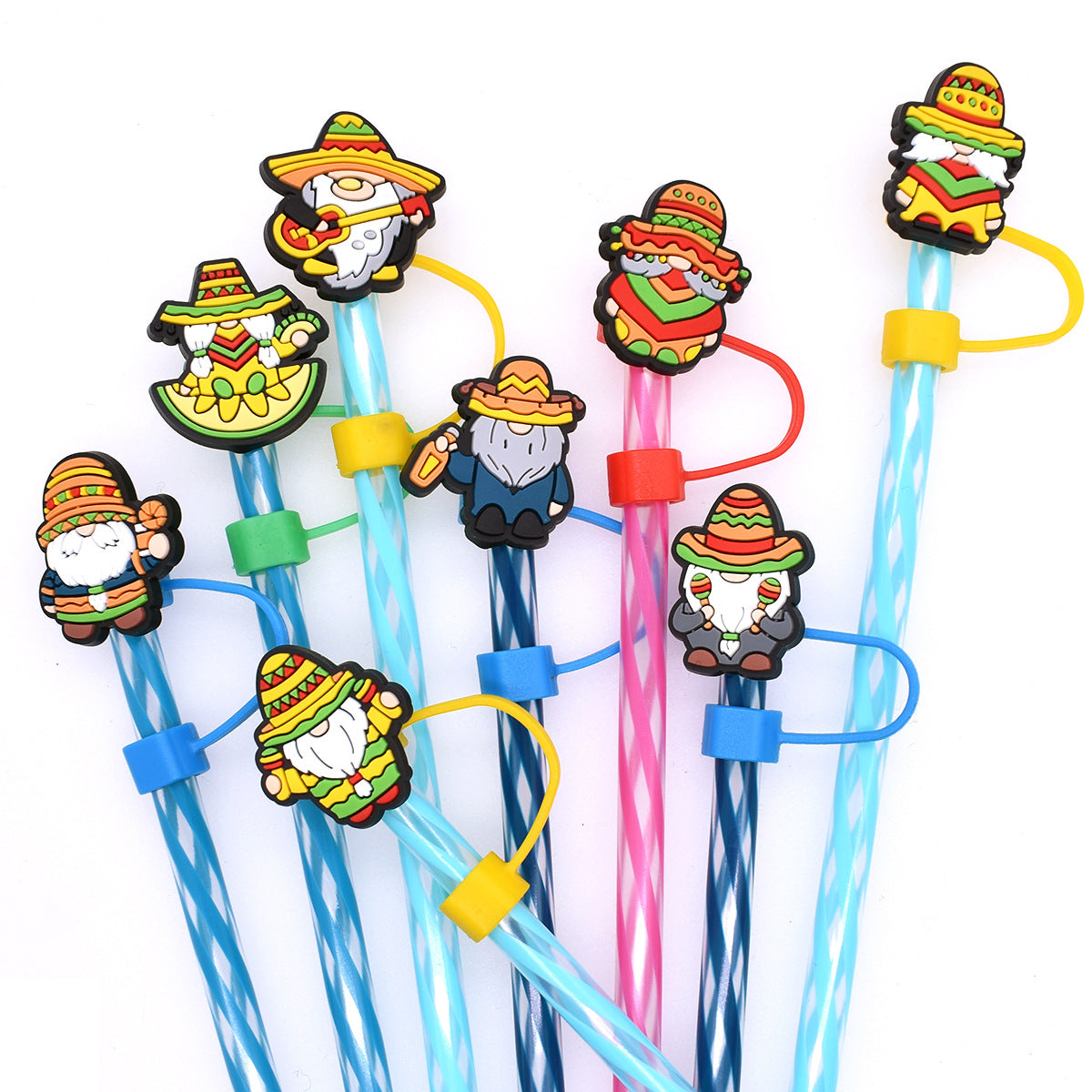 Wholesale Random 100pcs Mexican Series Straw Tube Cap 10mm Soft Plastic Straw Decoration Straw Cover ACC-SCR-RYY052