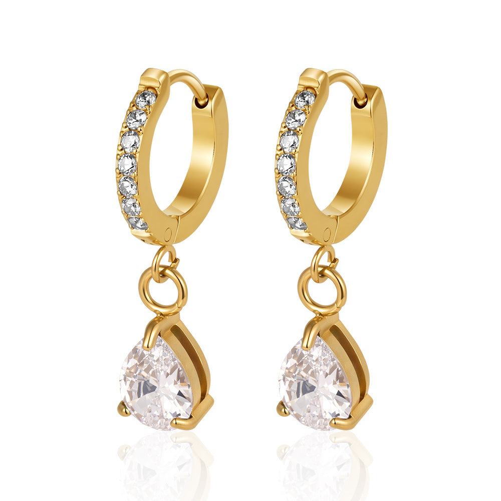 Wholesale Modern Round Zircon Pendant Earrings Stainless Steel Jewelry Accessory