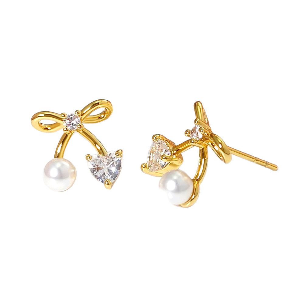 Wholesale Man-made pearl bow zircon earrings