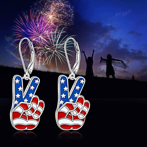 Wholesale  Red White Blue Sunflower Bier Gesture US Independence Day Earrings