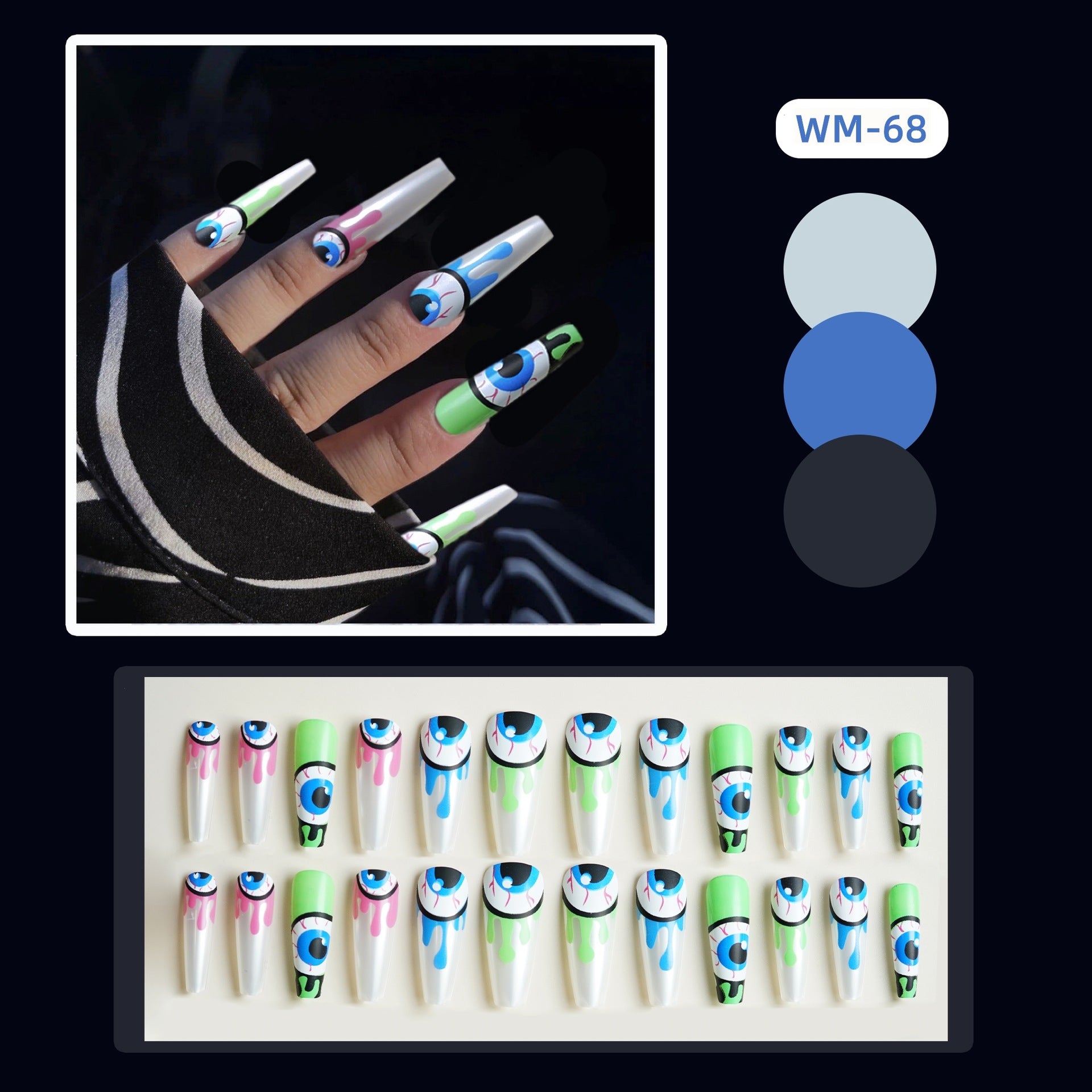 Wholesale 24 Pieces/ box  Devil Eyes Nails Kits Nail Stickers