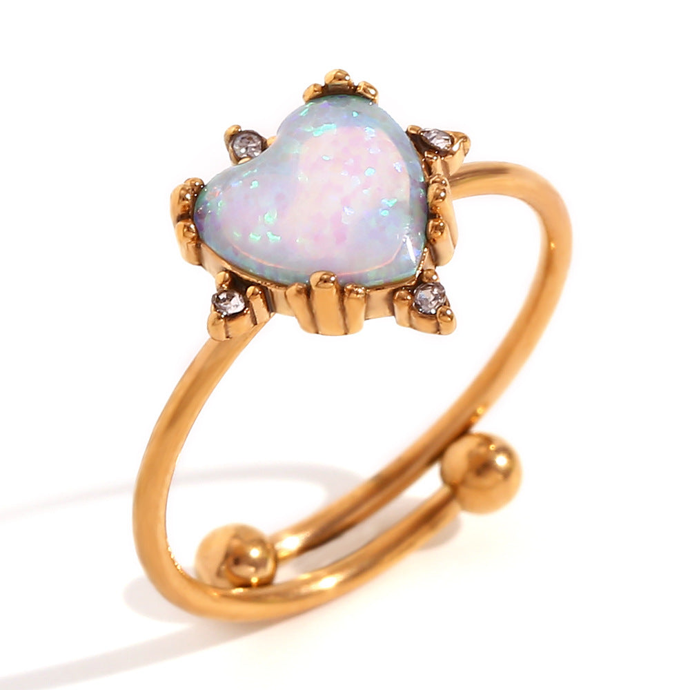 Wholesale Geometric Australian Gem Ring Stainless Steel Open Adjustable Fashion Accessory Gift for Women