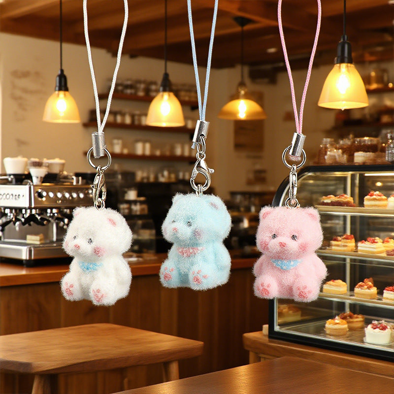 Wholesale Cute mini flocked puppy mobile phone chain