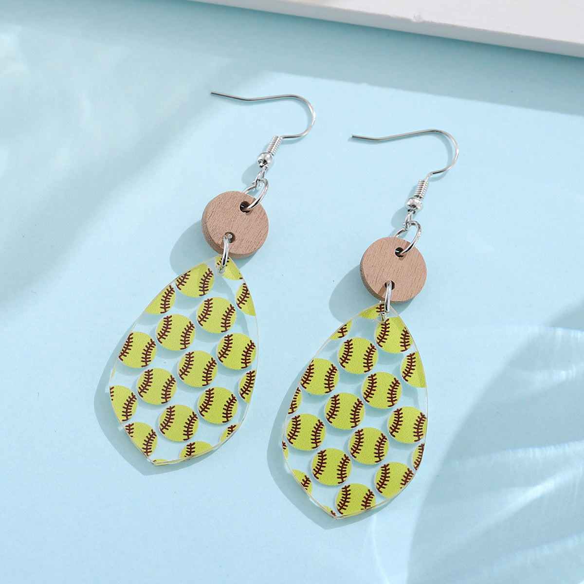 Wholesale Sports style yellow and white baseball softball water drop stitching earrings