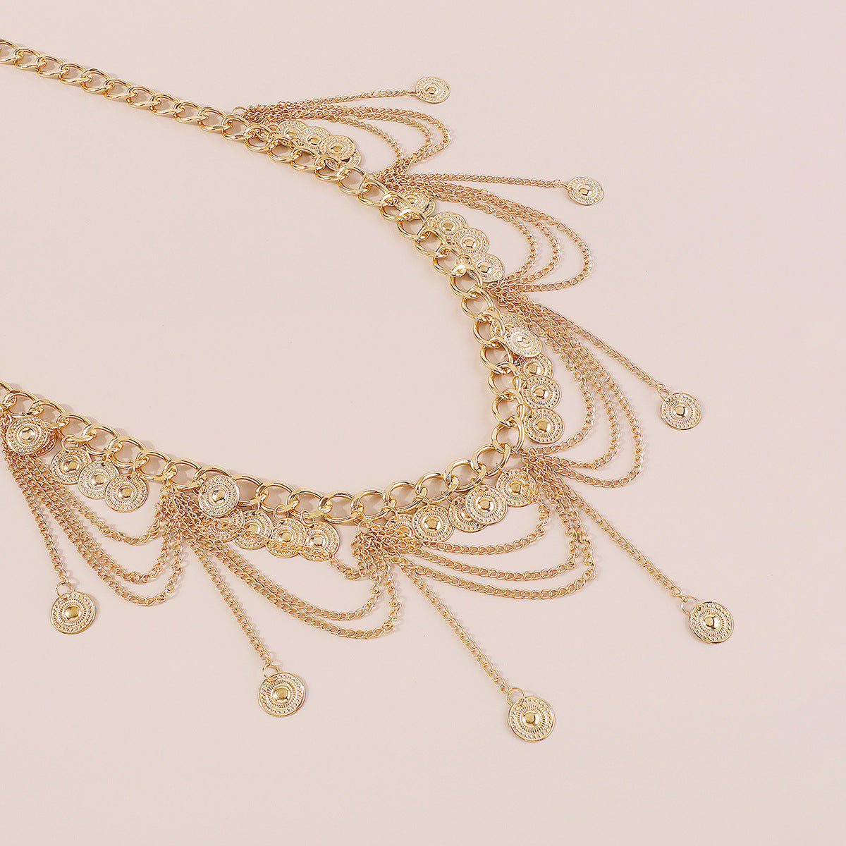 Wholesale  chain personality geometric metal texture waist chain