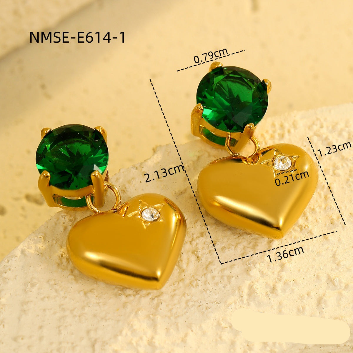 Wholesale stainless steel golden smooth love zircon pendant earrings