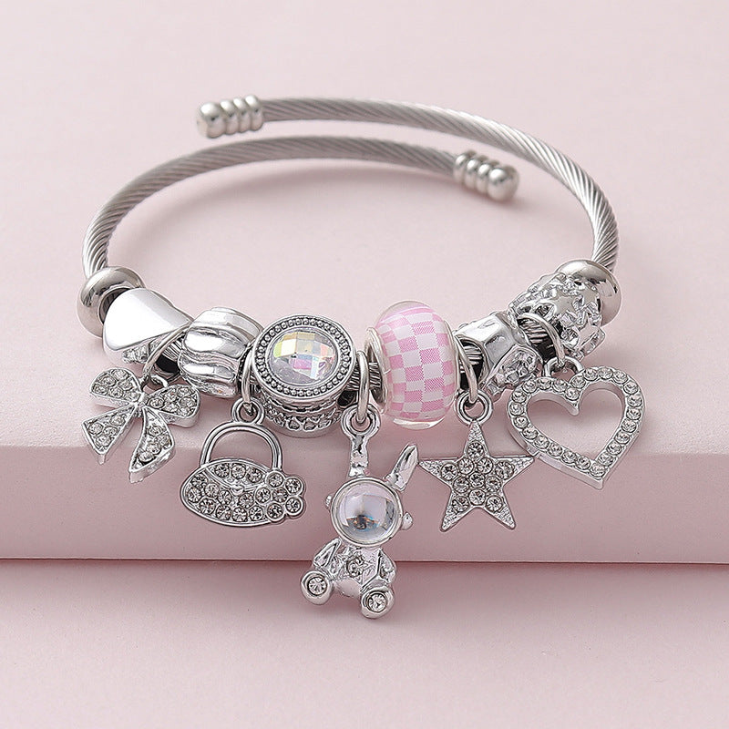 Wholesale Cute Animal Series Butterfly Elephant Bear Beaded  Opening Bracelet