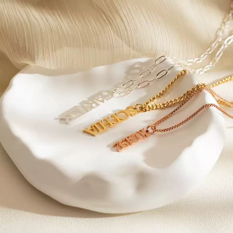 Wholesale Hollow English Letter Round Bead Pendant Stainless Steel Necklace