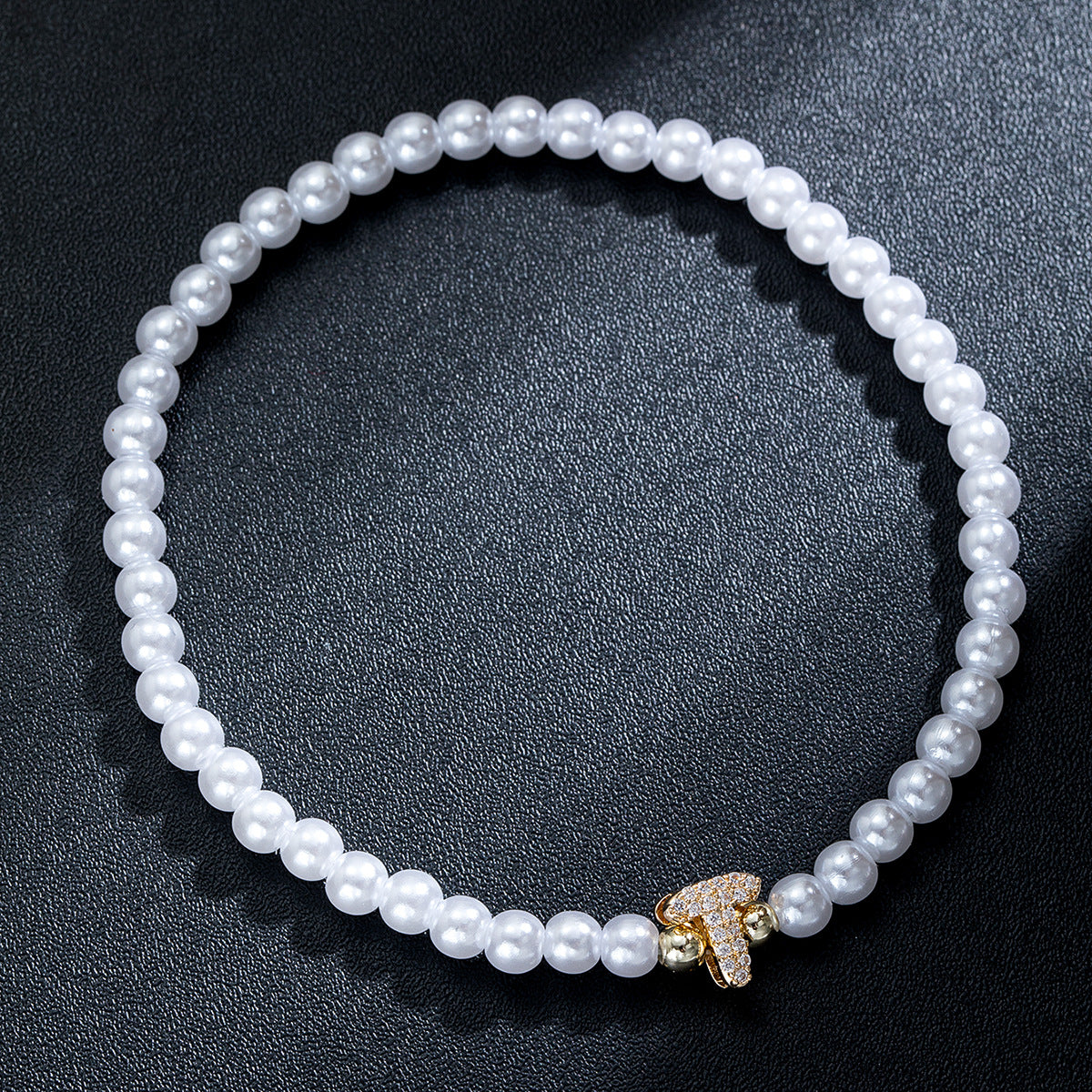 Wholesale Brass inlaid zirconium letter pearl beaded elastic anklet