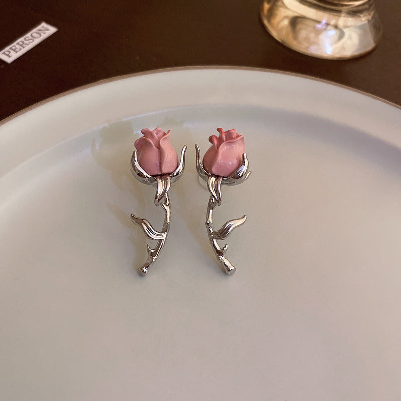Wholesale Silver Needle Pink Pleated Love Flower Opal Pearl Earrings ACC-ES-Fengm005