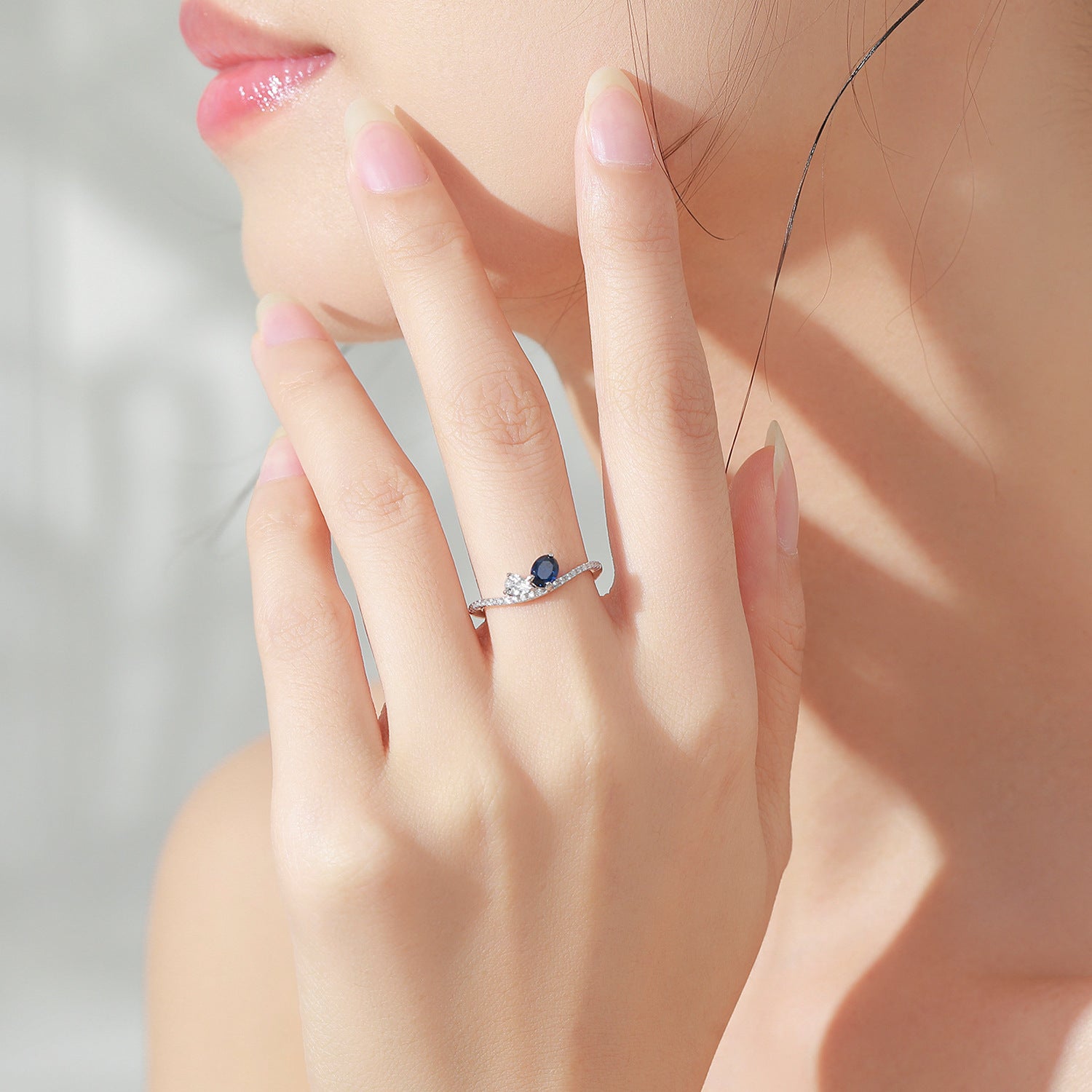 Wholesale S925 Sterling Silver Geometric Sapphire Ring