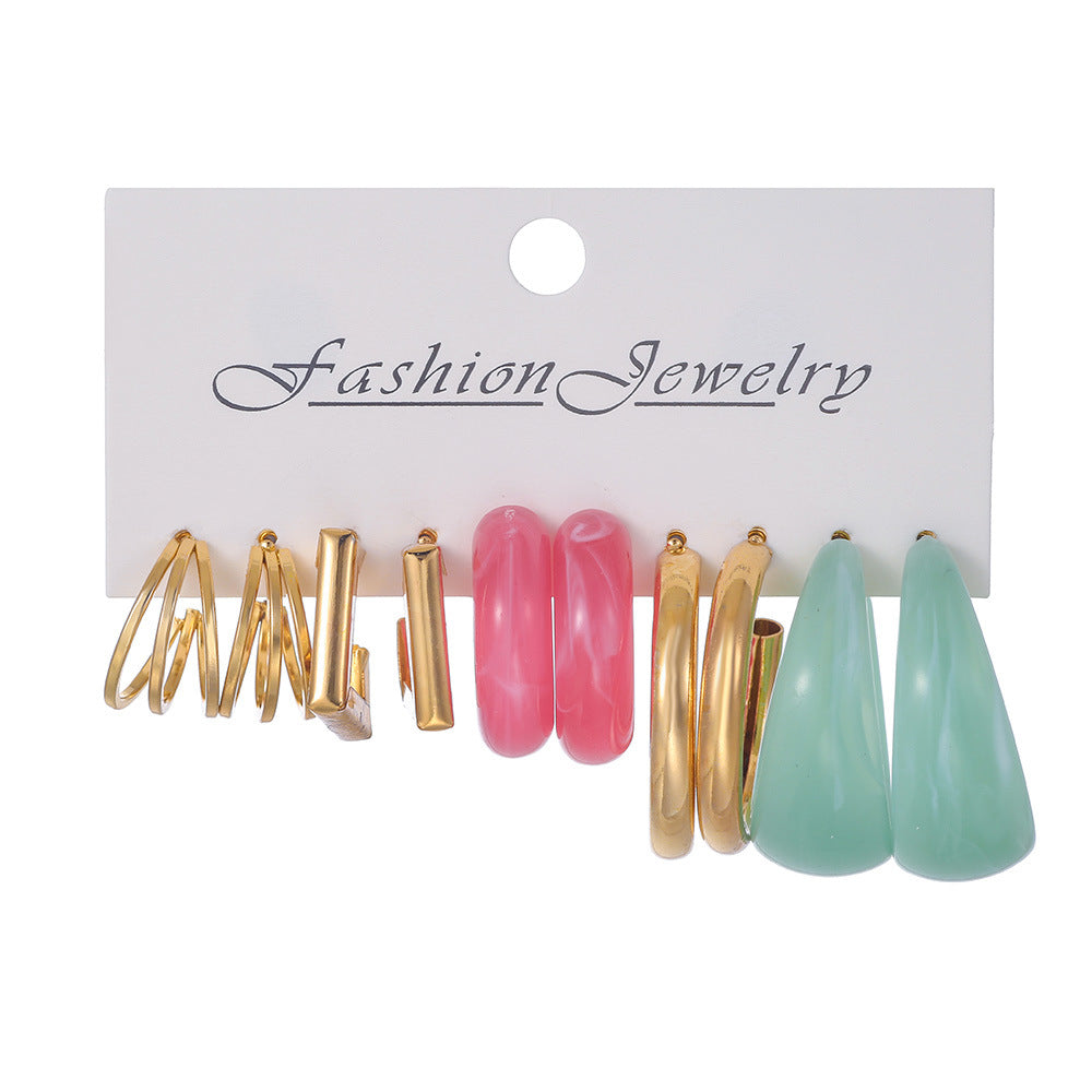 Wholesale Colorful Resin C-shaped Pearl Earrings Set of 5 Pairs Acrylic Earrings ACC-ES-Zhey001