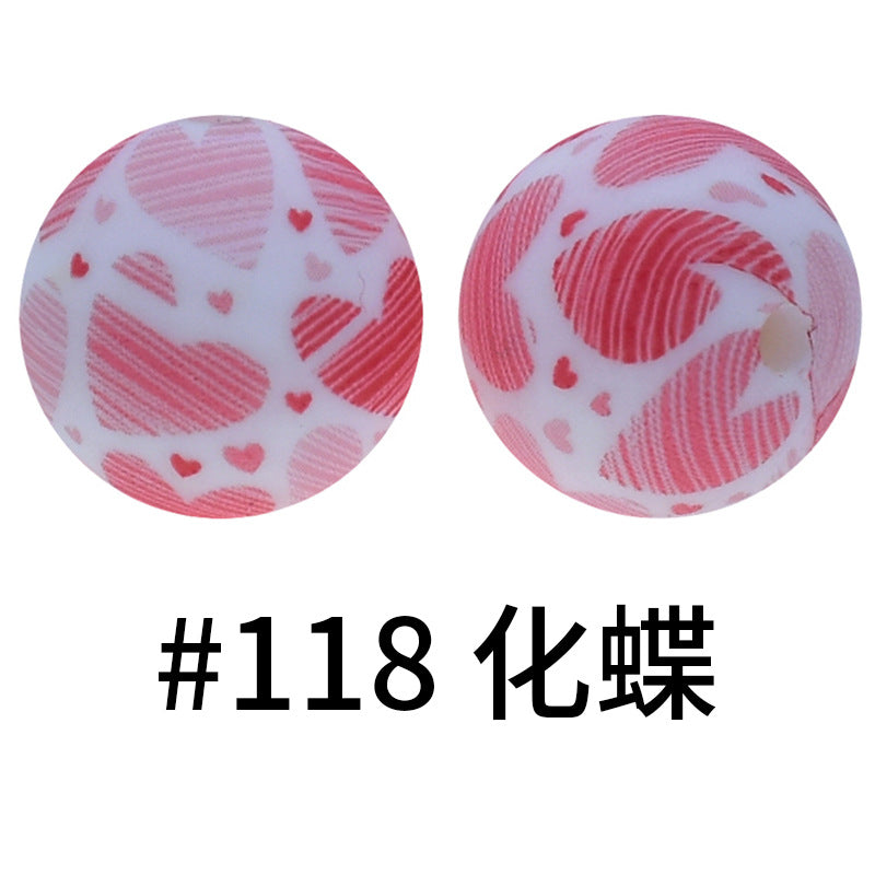 Wholesale 50pcs 15mm Western Style Leopard Skull Color Aztec Printed Silicone Balls Beads ACC-BDS-HeSheng008