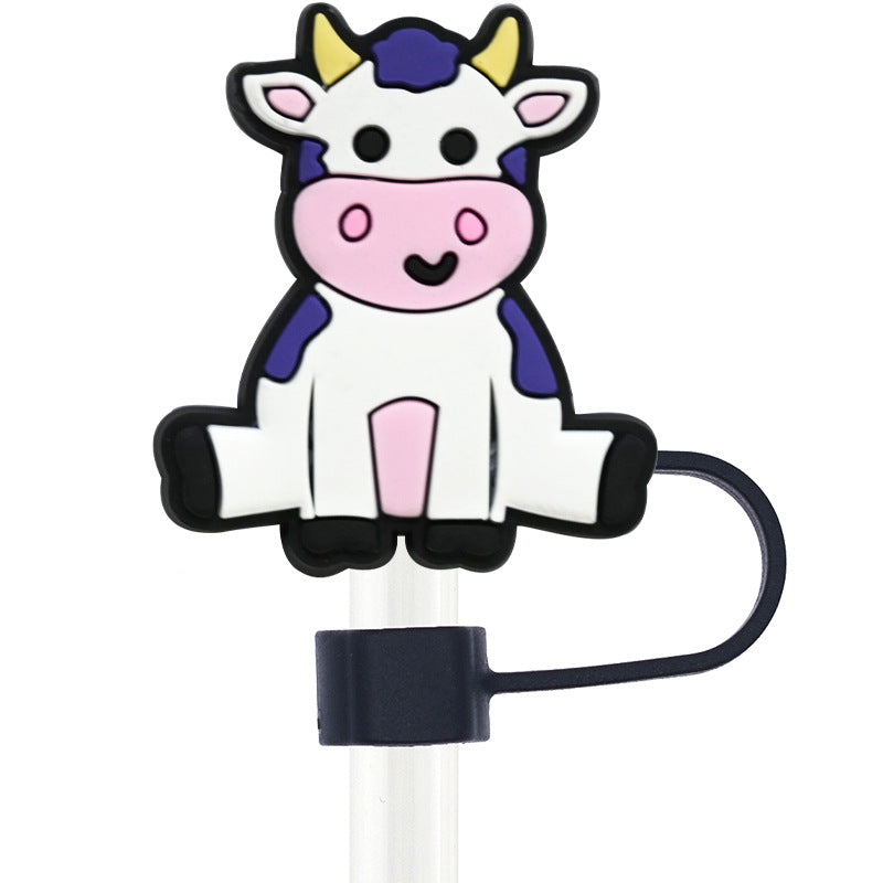 Wholesale Random 100pcs Cow 10mm PVC Soft Straw Tube Cap ACC-SCR-RYY071