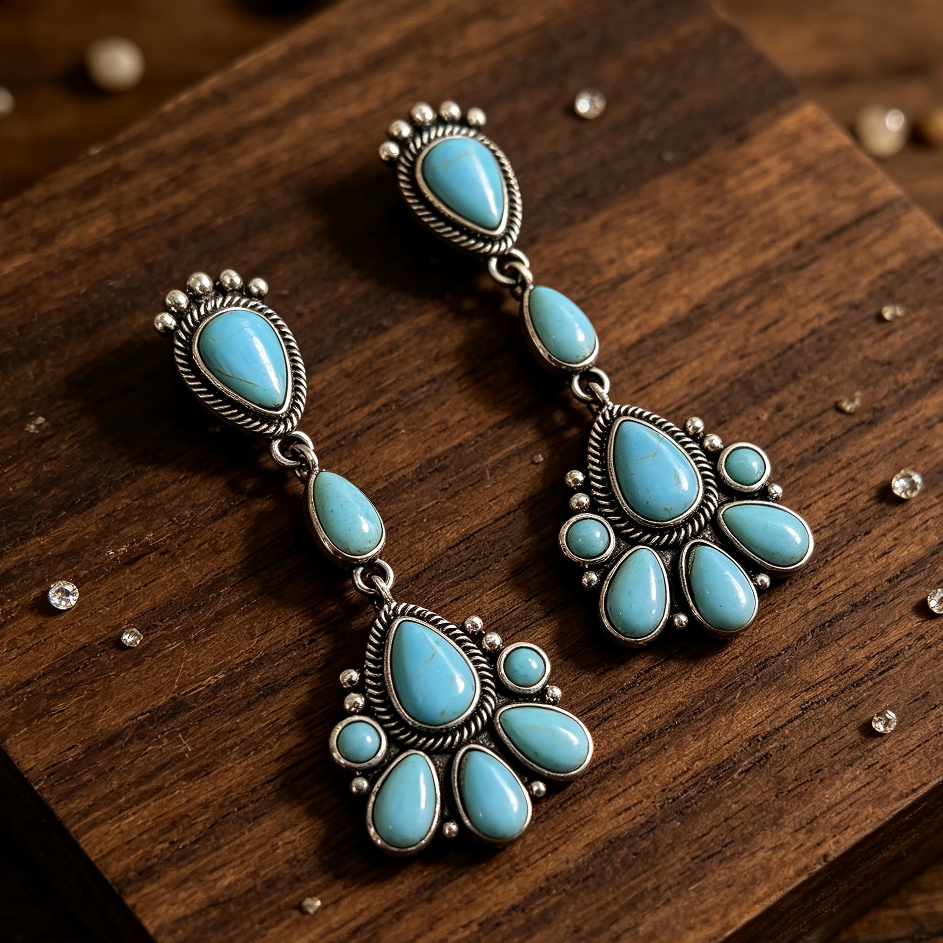 Wholesale Silver Electroplated Alloy Turquoise Teardrop Earrings Retro Bohemian Fashion Jewelry Accessory For Boutique Resale Gift