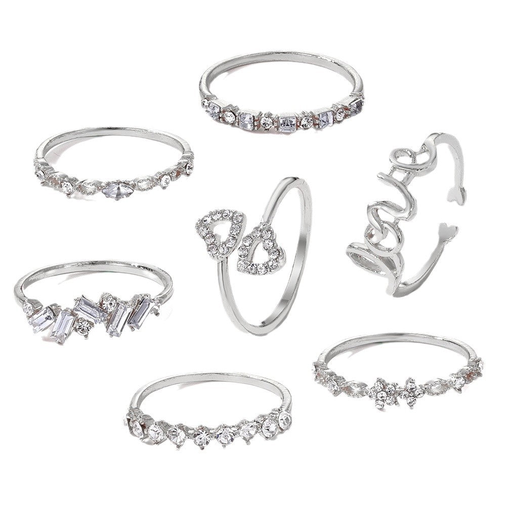Wholesale Star and Moon Ring Love Letter LOVE Geometry 7 Piece Set