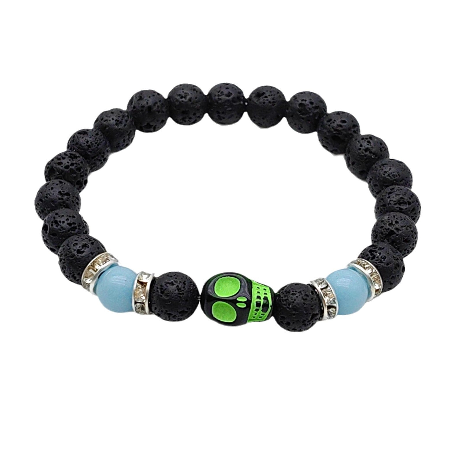 Wholesale 2pcs Halloween Skull Natural Volcanic Stone Beaded Elastic Bracelet ACC-BT-XiZhao002