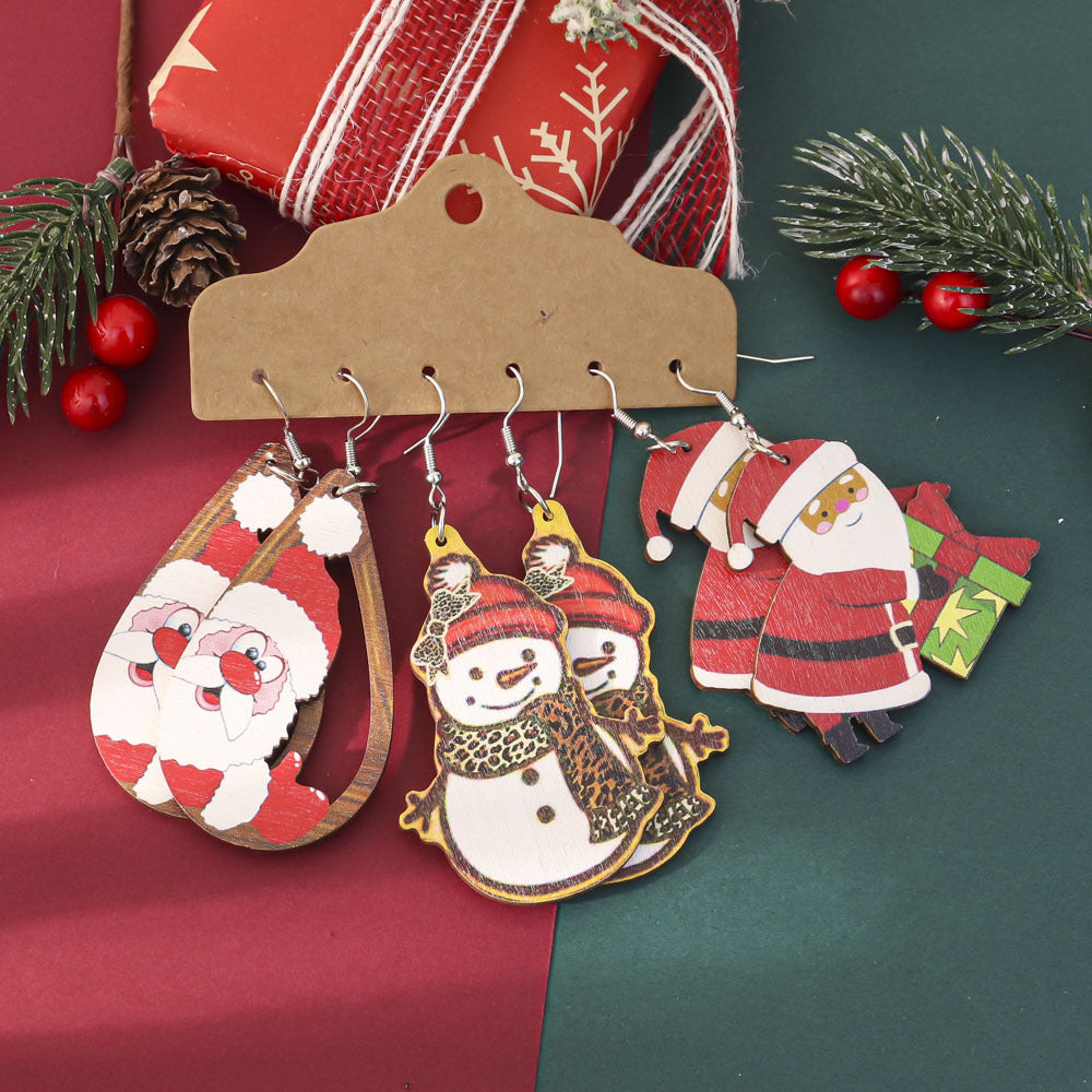 Wholesale Christmas-themed painted wooden earrings