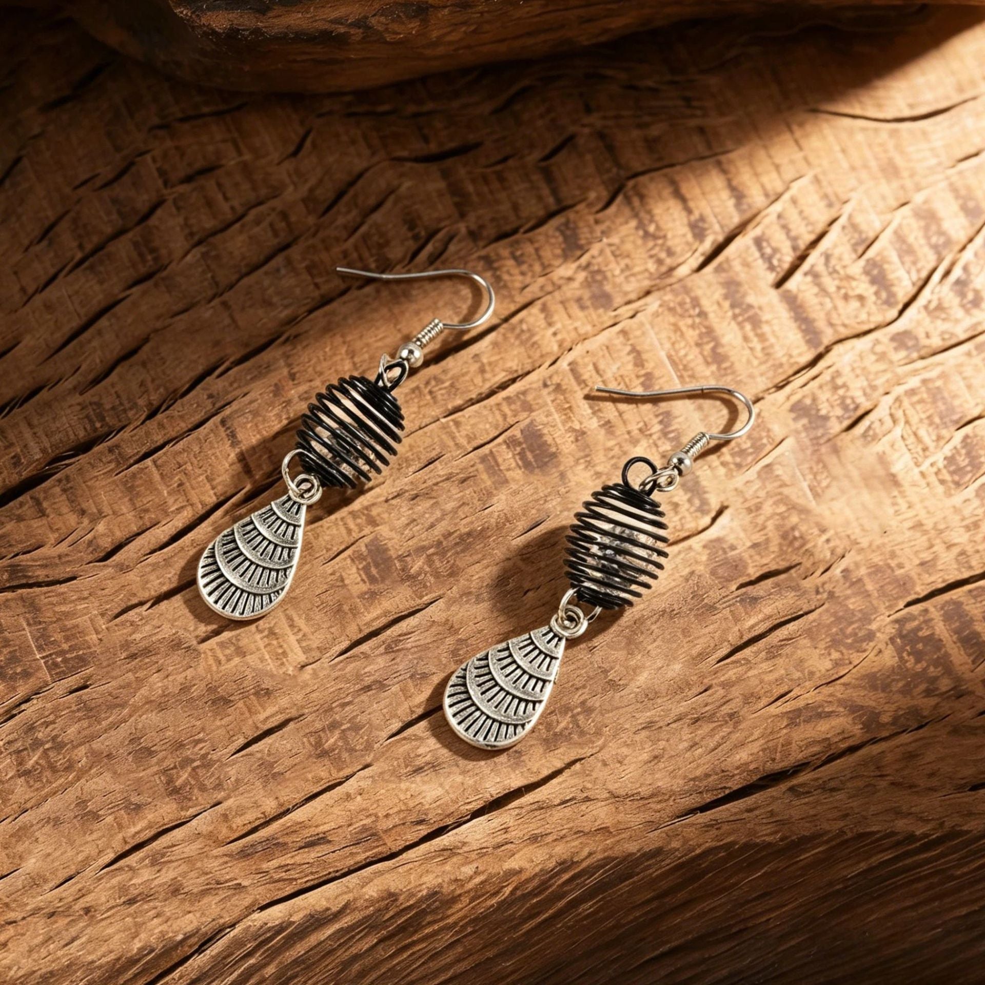 Wholesale Cross-Border European and American Retro Bohemian Black Coil Fan-Shaped Pendant Earrings with a Light Luxury and High-End Feel,  Featuring Embedded Diamond Ear Hooks