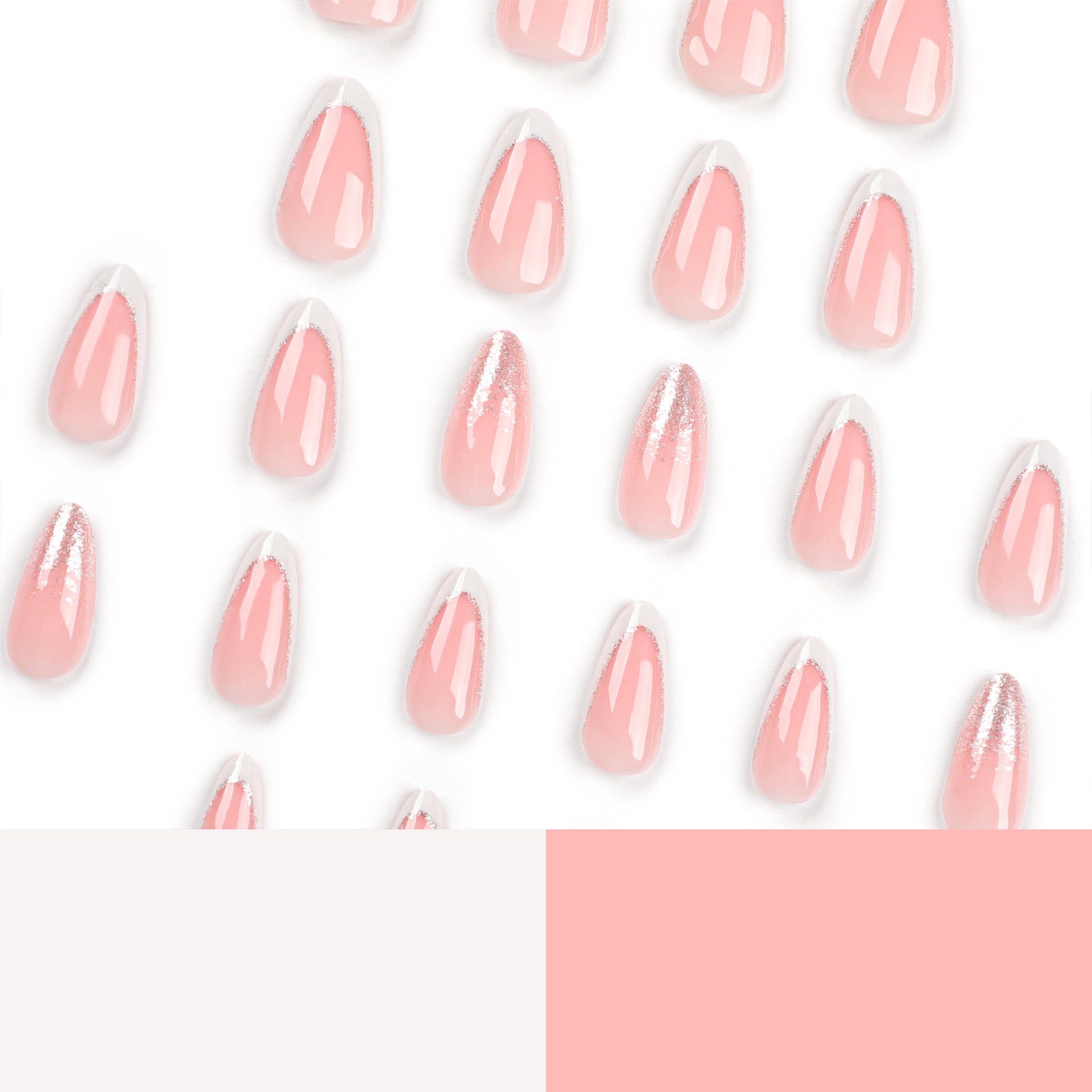 Wholesale 24 Pieces/box White Edge Nude Glitter Press-on Nails Kits Nail Stickers ACC-NS-LeFan056