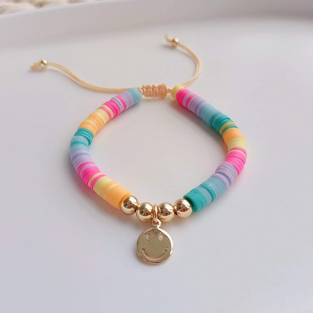 Wholesale Multi-Layered Set Rainbow Polymer Clay Smiley Beaded Pearl Bracelet Layered Bracelet Set ACC-BT-Qiqi018