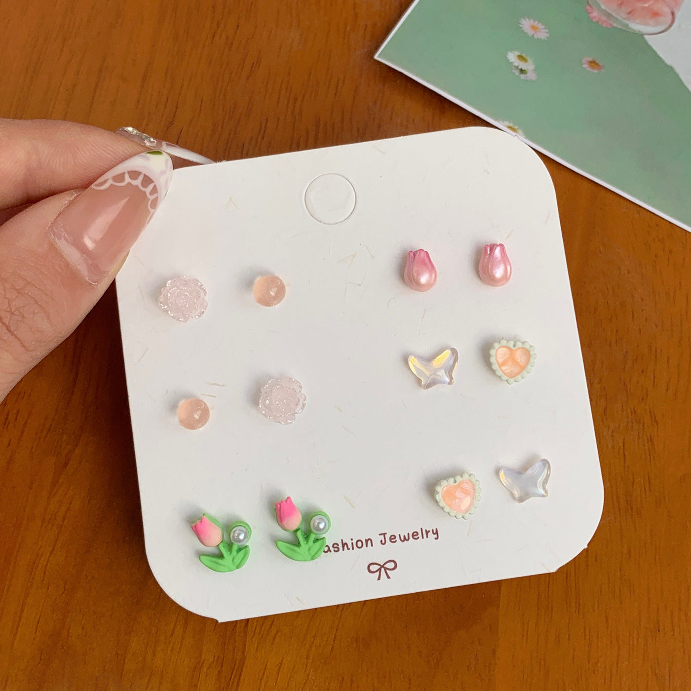 Wholesale Sweet and fresh silver needle small floral and fruit earrings