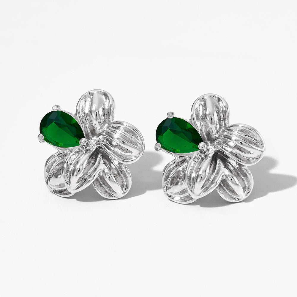 Großhandel Camellia Ohrringe Edelstahl Eingelegtes Zirkonblütenohrringe