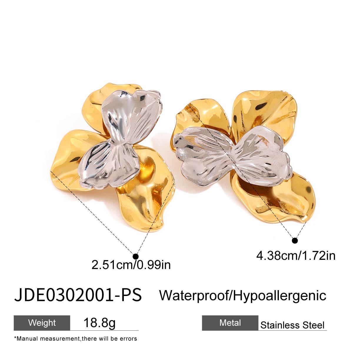 Wholesale retro 18K gold stainless steel gold and silver color wavy flower earrings