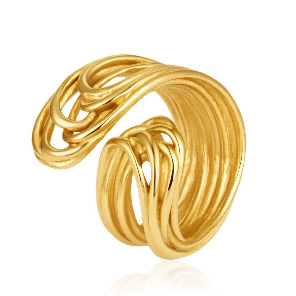 Wholesale Trendy Stainless Steel Cross Ring with Honeycomb Design,  Gold Finish Open Ring Fashion Accessory for Women