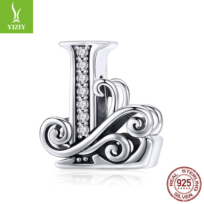 Wholesale 26 Letters DIY Beaded Bracelet Accessories Inlaid with Zircon Sterling Silver Beads Charms ACC-CHS-YinZhiyun001