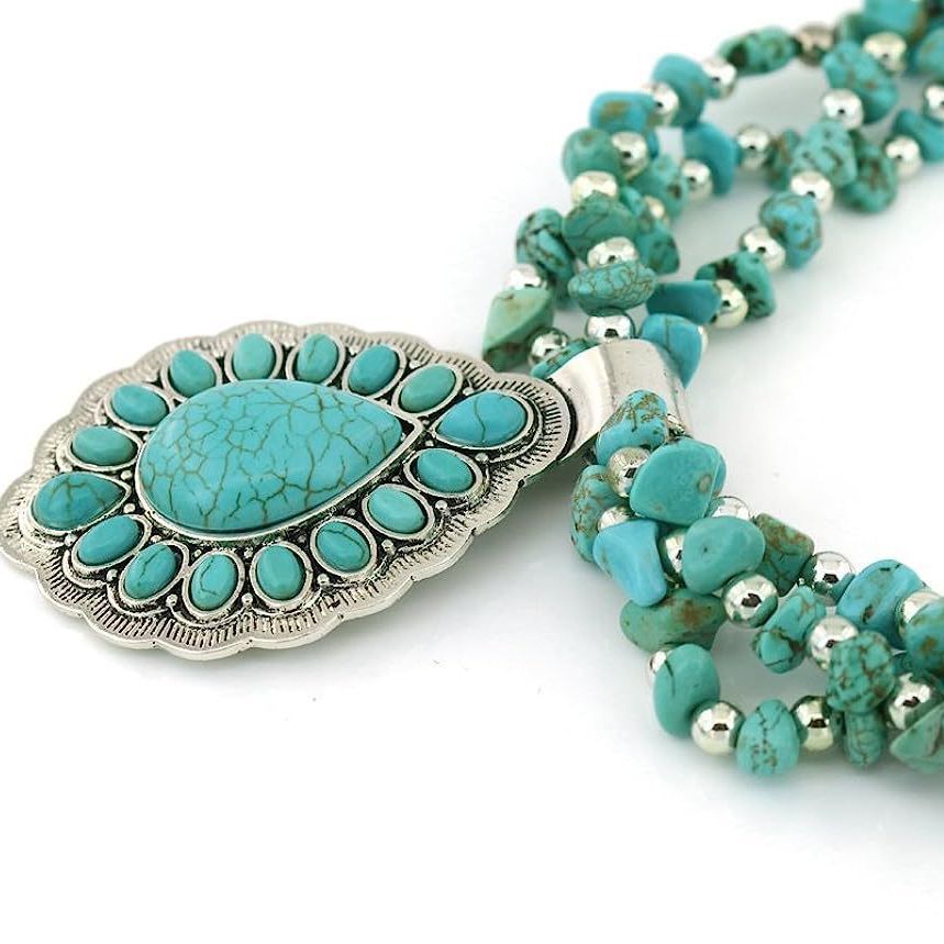 Wholesale Alloy Electroplated Bohemian Retro Turquoise Beaded Necklace,  Stylish Jewelry Accessory for Resale