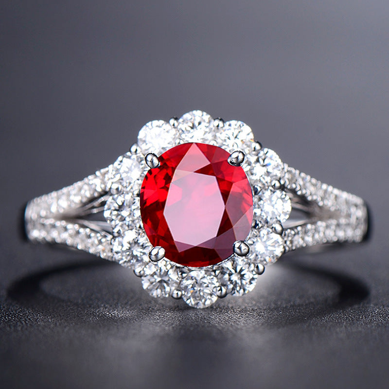 Wholesale Fashion Adjustable Imitation Ruby Cluster Ring Copper Jewelry Accessory